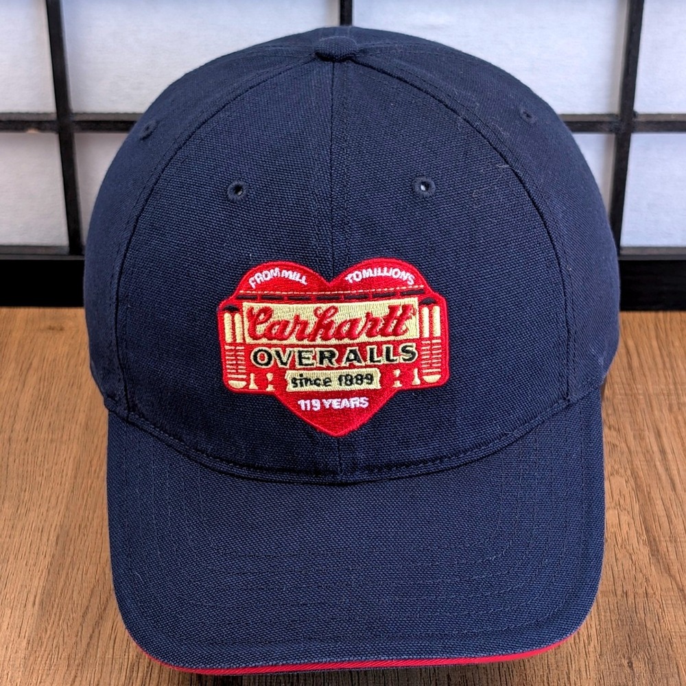 VTG Carhartt‎ Navy Blue 119 Years Anniversary Heart Patch Hat Cap SP08 Mens OSFA